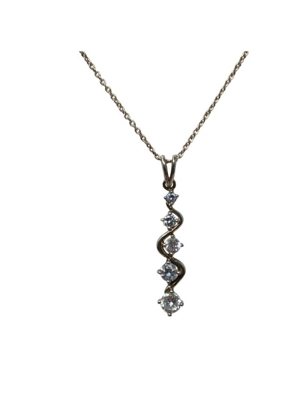 Sterling Silver Cubic Zirconia 5 Graduated Drop Pendant Necklace 17" Chain #ST-4 - Picture 2 of 11